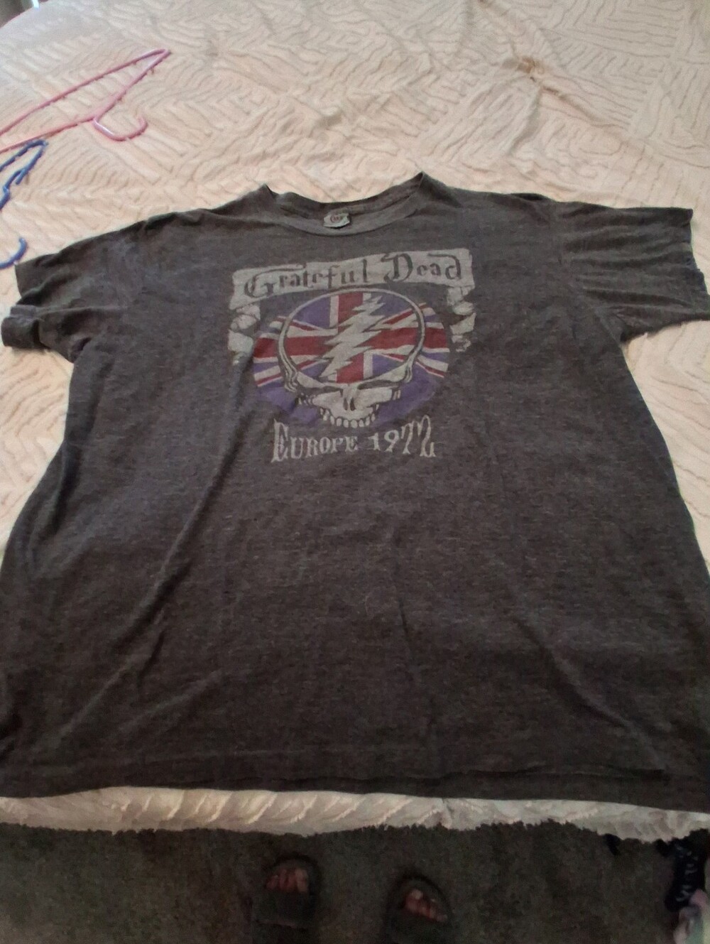 Grateful Dead Dark Gray Short Sleeve Tee with Red, White & Blue Skull Graphic